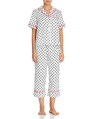 Kate Spade Cropped Sateen Pajamas In White Dot