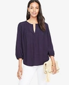 Ann Taylor Pintucked Popover Blouse In Navy Blue