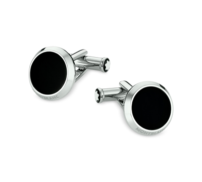 Montblanc Cufflinks In Stainless Steel And Black Onyx Man Cufflinks And Tie Clips Black Size - Stain