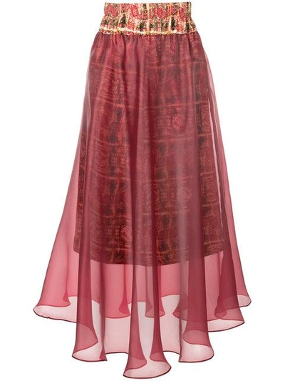 Pose Arazzi Double Layered Midi Skirt In Red