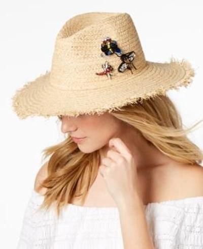 Steve Madden Embellished Insects Panama Hat In Natural