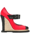 Bottega Veneta China Red Satin Espadrille Wedge