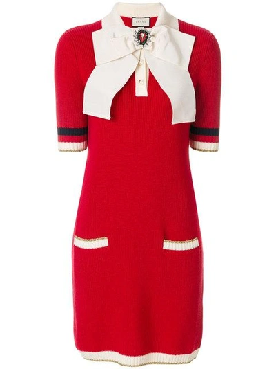 gucci red dress with bow Gucci Silk Wool Cream Dress with Red Bow Accent and Ruffle Detail