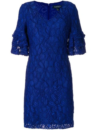 Lauren Ralph Lauren Embroidered Floral Dress In Blue