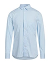 Aglini Man Shirt Sky Blue Size 15 Cotton, Polyamide, Elastane