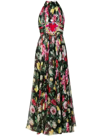 Dolce & Gabbana Pleated Halterneck Dress In Multicolour