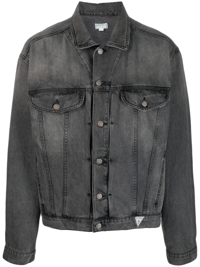 Guess Usa Gusa Vintage Denim Trucker Jacket In Black