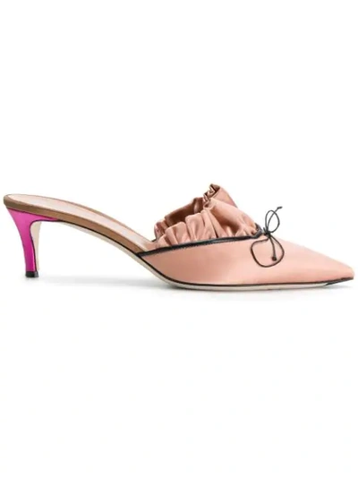 Marco De Vincenzo Point-toe Bow-embellished Satin Mules In Pink&purple