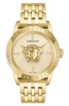 Versace Men's V-code Medusa Head Ip Yellow Gold Bracelet Watch, 43mm