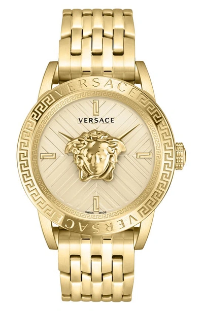 Versace Men's V-code Medusa Head Ip Yellow Gold Bracelet Watch, 43mm