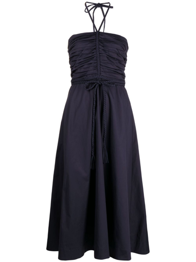 Veronica Beard Tucker Ruched Halter Midi Dress In Navy