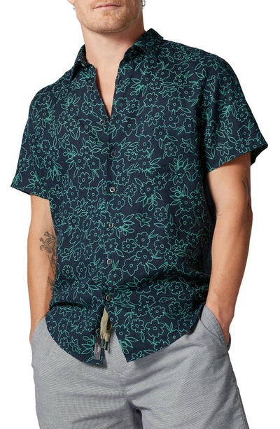 Rodd & Gunn Barrytown Sports Fit Floral Short Sleeve Linen Button-up Shirt In Green