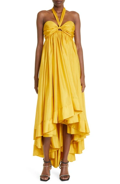 Zimmermann Devi Halterneck Asymmetric Dress In Mustard
