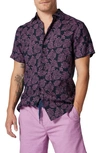 Rodd & Gunn Yelverton Sport Fit Frond Print Short Sleeve Linen Button-up Shirt In Deep Sea