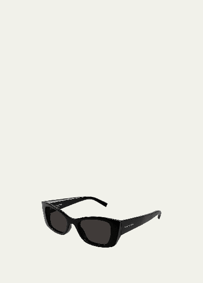Saint Laurent Logo Injection Plastic Cat-eye Sunglasses In Shiny Black