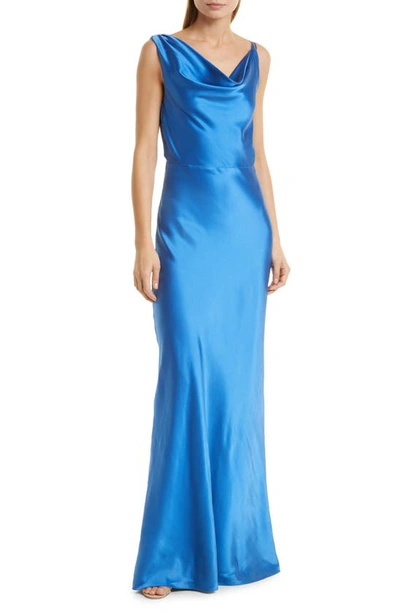 Veronica Beard Sanderson Cowl Neck Maxi Slip Dress In Azure Blue