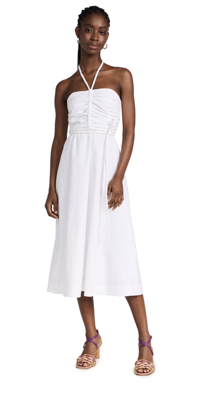 Veronica Beard Tucker Ruched Halter Midi Dress In White