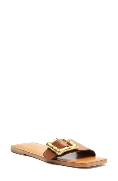 Schutz Enola Buckle Flat Slide Sandals In New Wood