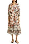 Cara Cara Hutton Puff-sleeve Midi Shirtdress In Turtledove Botani