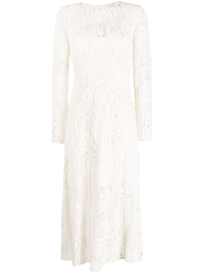 Zimmermann Devi Lace Long-sleeve Midi Dress In Cream