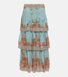 Zimmermann Devi Printed Tiered Maxi Skirt In Mint