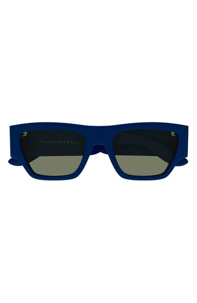 Alexander Mcqueen Men's Wide Rectangle Acetate Sunglasses With Logo In Blue