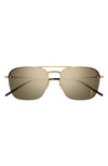 Saint Laurent Raised Ysl Metal Aviator Sunglasses In Bronze