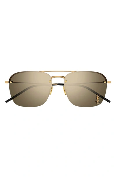 Saint Laurent Raised Ysl Metal Aviator Sunglasses In Shiny Bronze