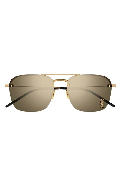 Saint Laurent Raised Ysl Metal Aviator Sunglasses In Bronze