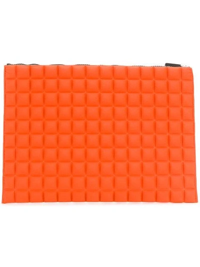 No Ka'oi Large Grid Textured Pouch In Orange