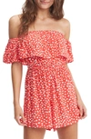 Roxy Another Day Off The Shoulder Dot Print Romper In Hibiscus Wild Dots