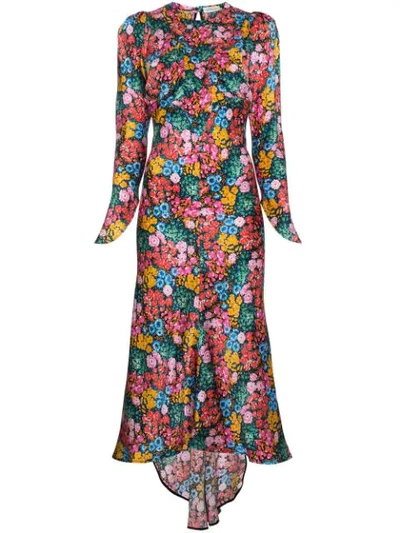 Attico Floral-print Silk-satin Midi Dress In Multicolour
