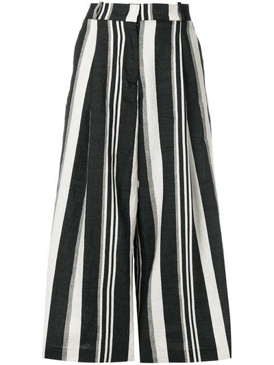 Kiltie Cropped Stripe Trousers - Black