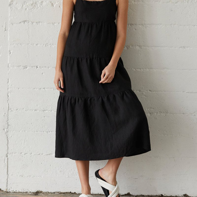 Crescent Delilah Linen-blend Midi Dress In Black