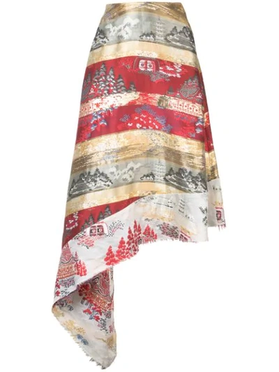 Adam Lippes Silk-lam&eacute; Jacquard Side-drape Skirt In Red
