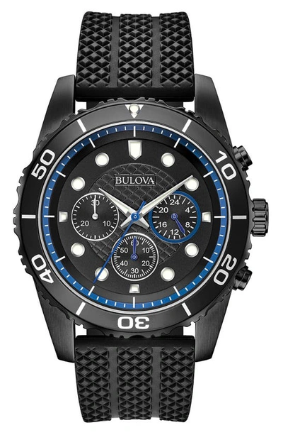 Bulova Silicone Strap Chronograph Watch, 43mm In Black