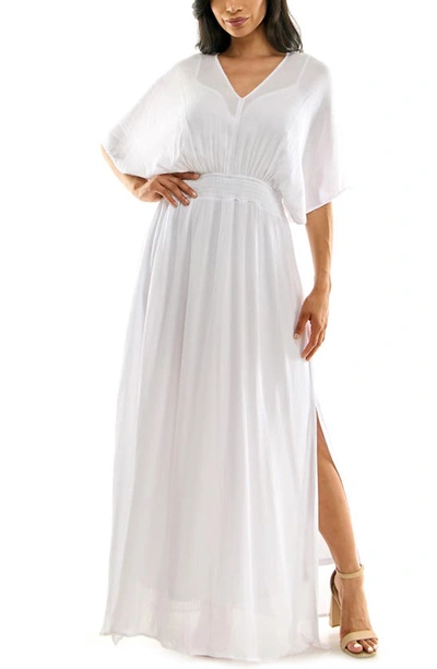 Nina Leonard V-neck Smocked Waist Maxi Dress In White