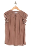 Dr2 By Daniel Rainn Satin Ruffe Split Neck Top In Hazelnut