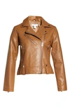 Topshop Faux Leather Biker Jacket In Tan