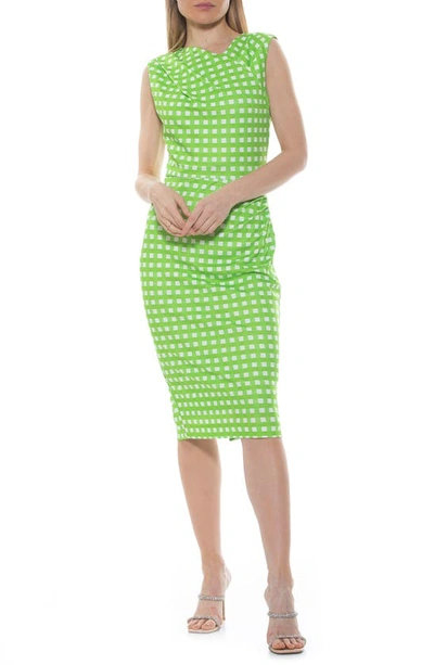 Alexia Admor Diane Asymmetric Sleeveless Midi Sheath Dress In Lime Gingham