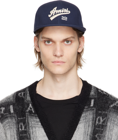 Amiri 22 Logo Fitted Hat In Blue-canvas