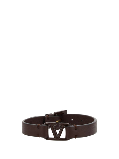 Valentino Garavani Vlogo Signature Leather Bracelet In Brown