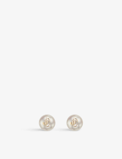 Jimmy Choo Womens Gold/white Jc Logo-embellished Gold-toned Brass And Pearl Stud Earrings