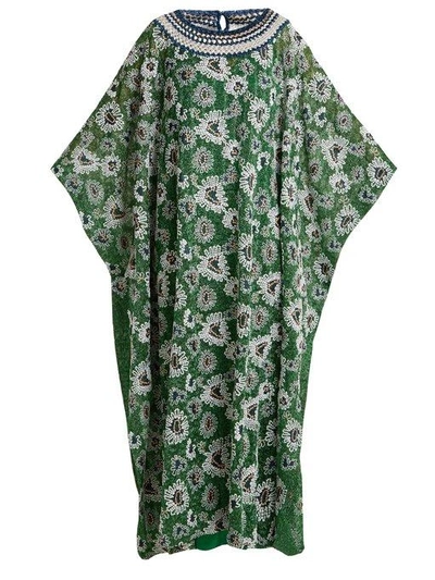 Missoni Floral-embroidered Metallic-knit Kaftan In Green