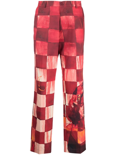 Kidsuper Chess Patchwork Cotton Corduroy Trousers In Red