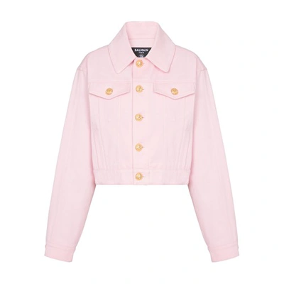 Balmain Cropped Denim Jacket In Light Pink