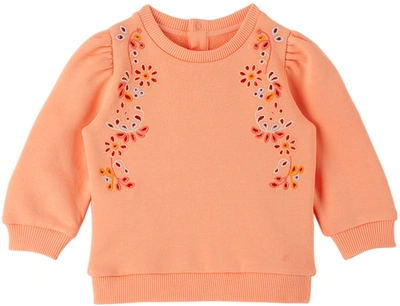 Chloé Girls Coral Orange Cotton Sweatshirt In Pink