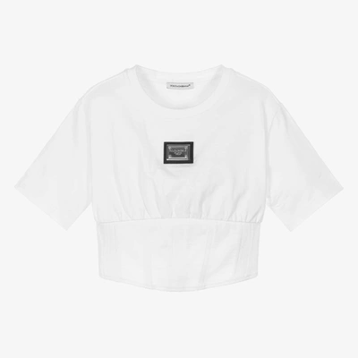 Dolce & Gabbana Babies' Girls White Cotton Corset T-shirt
