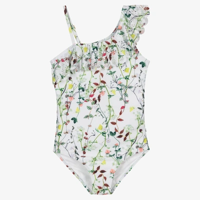 Molo Kids' Girls White Floral Swimsuit (upf50+)