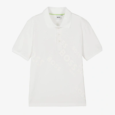Hugo Boss Teen Boys White Cotton Logo Polo Shirt